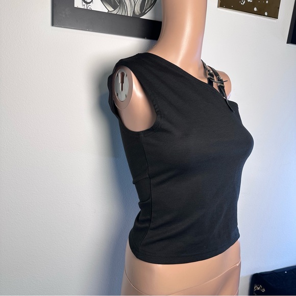 LIONESS Rebel Tank Top in Onyx black asymmetrical crop buckle punk grunge - Picture 5 of 8
